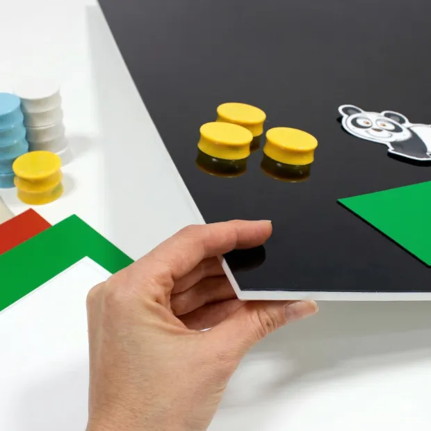 Magnetic dry-erase board in a colorful, creative setting, perfect for learning and organization.