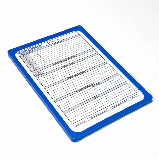 Single-sided whiteboard with custom print in A4 frame - Graphic design. Simple, rectangular shape.