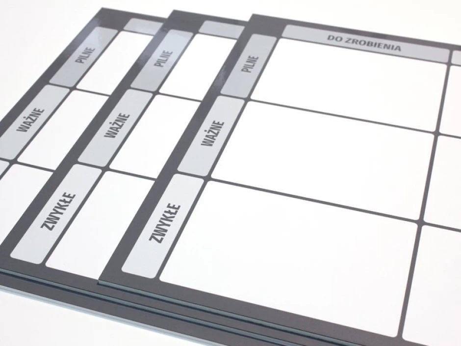 Magnetic dry-erase Kanban board 116 - Graphic design with simple gray rectangles and headers.