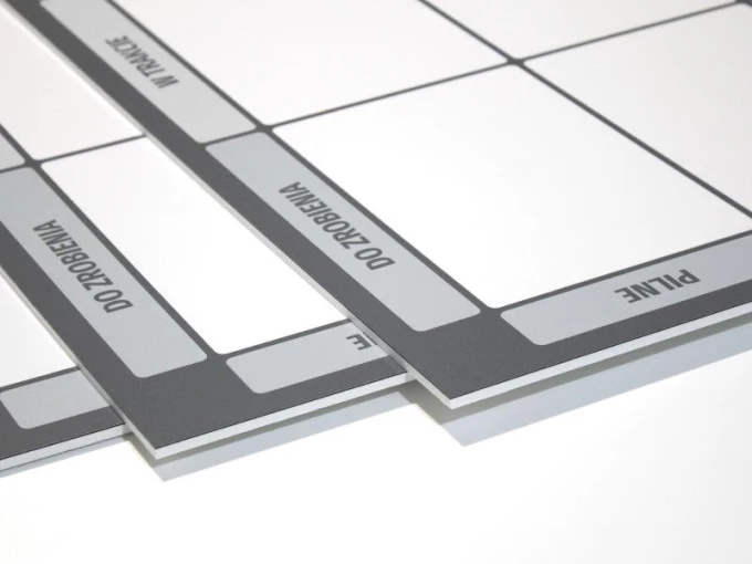 Magnetic dry-erase Kanban board 116 - Graphic design with simple gray and white rectangles and text.