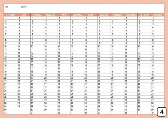 Universal yearly dry-erase calendar, Polish version 283 - Graphic design. Simple monthly layout in table format.