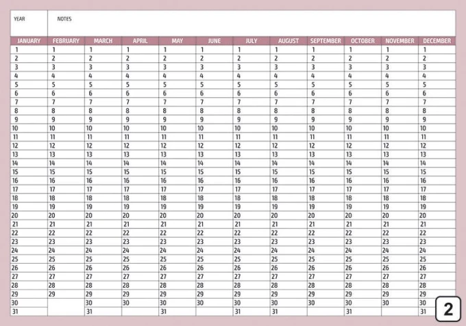 Universal dry-erase calendar English version 282 - Graphic design. Simple monthly layout with day numbers in a grid.