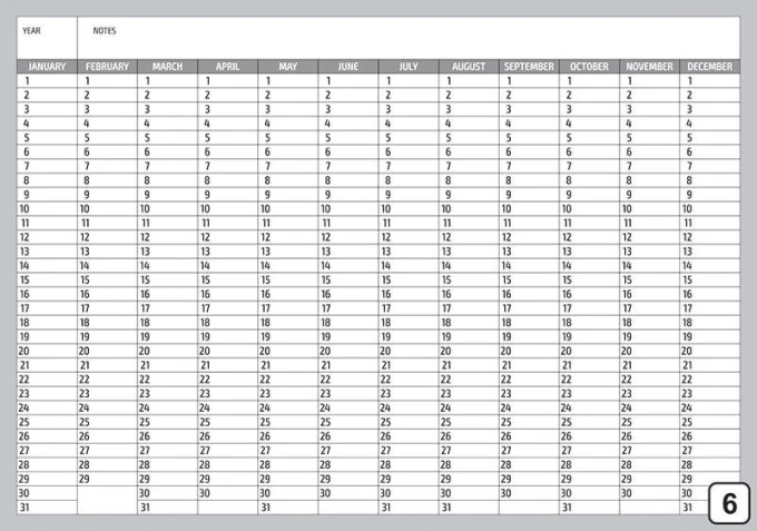 Universal dry-erase calendar, English version 282 - Graphic design with a grid of months and days, simple lines.