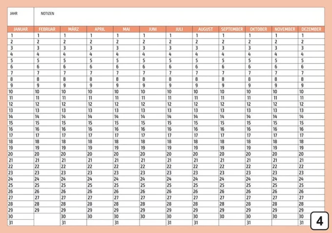 Universal dry-erase calendar German version 281 - Graphic design. Grid with days of the month and month names.