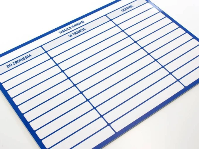 Lean 115 dry-erase Kanban board - Simple grid with horizontal lines and blue headers.