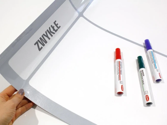 Lean Kanban dry-erase board 116 - Graphic design. Simple layout with sections and the label USUAL.