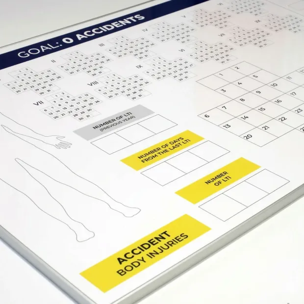 Magnetic whiteboard in an aluminum frame with custom print - Graphic design. The image shows
