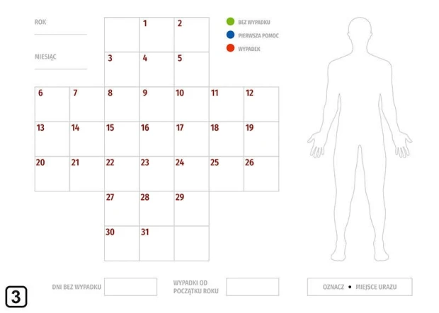 Magnetic dry-erase board lean safety cross 120 - Graphic design featuring a grid with days.