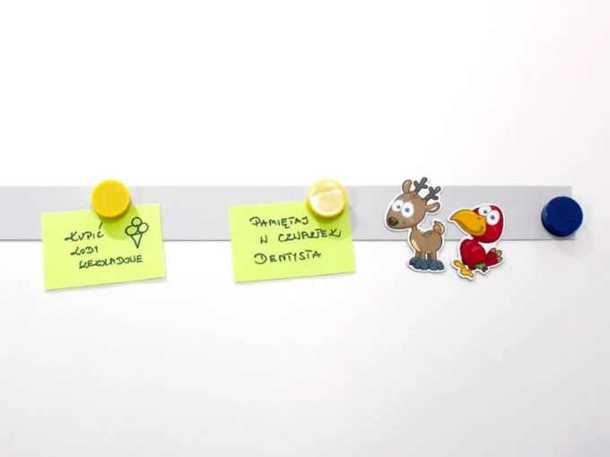 Self-adhesive magnetic strip for magnets, 60 cm - various colors - Office arrangement. Light-colored wall.