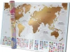 Premium Scratch Map World + Flags - Graphic design featuring continents in gold shades with country names.