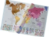 Premium Scratch Map World + Flags - Features colorful continents and country flags at the bottom.