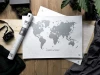 Scratch-off world map Loft white - Graphic design featuring country outlines in shades of gray on a white background.