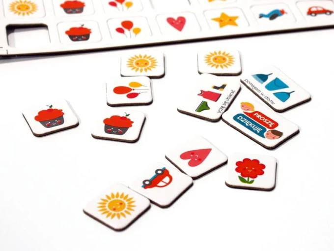 Magnetic task board - Graphic design. Square elements with various illustrations.