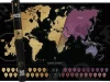 Scratch & Travel world map - Graphic design. The map features continents in various colors on a dark background.