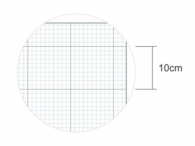 Magnetic dry-erase overlay with a fine 1cm grid pattern. Features a design of a grid with small squares.