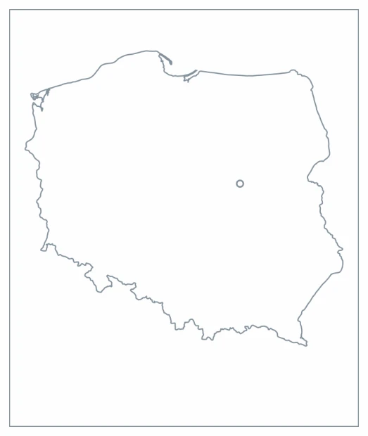 Magnetic dry-erase overlay of a contour map of Poland with clear lines on a white background.