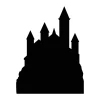 Chalkboard sticker for kids featuring a castle with towers and walls in black on a white background.
