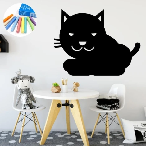 Chalkboard sticker for kids - Cat 260. Bright walls and Scandinavian-style furniture in the dining room.