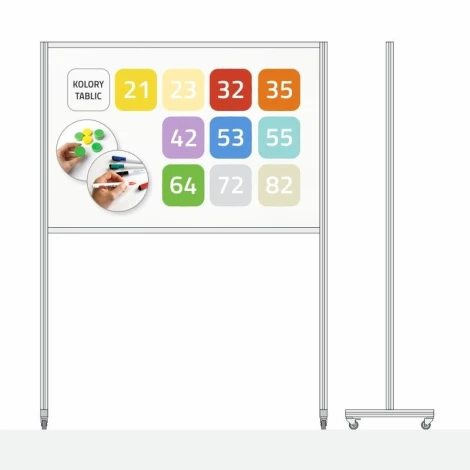 Magnetic whiteboard on wheels in various colors - features colorful rectangles with numbers on a white background.