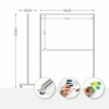 Magnetic whiteboard on wheels in various colors - Rectangular shape with dimensions and icons.