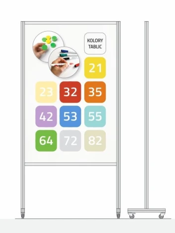 Mobile magnetic screen in various colors - Graphic design with colorful rectangles and numbers on a white background.