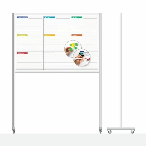 Magnetic whiteboard on wheels with graphic print - Simple grid with lines and colorful headers.