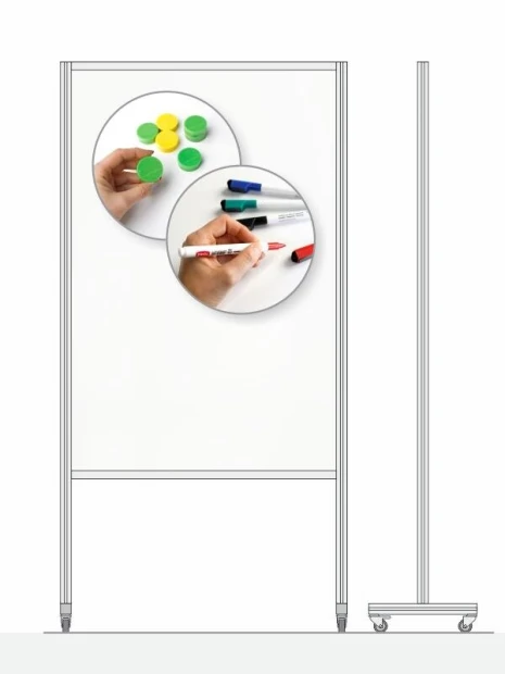 Mobile magnetic screen - Graphic pattern. Round yellow and green elements on a white background.