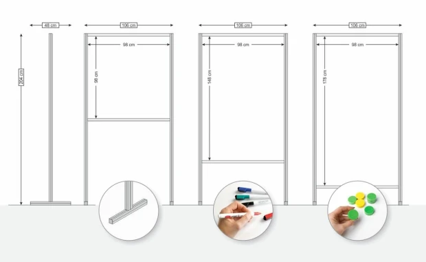 Magnetic dry-erase freestanding board with printed design - Graphic pattern showcasing various dimensions.