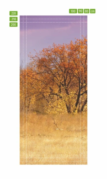 Autumn mountain door mural FP 3371 - Graphic design featuring a tree with orange leaves against a purple sky.