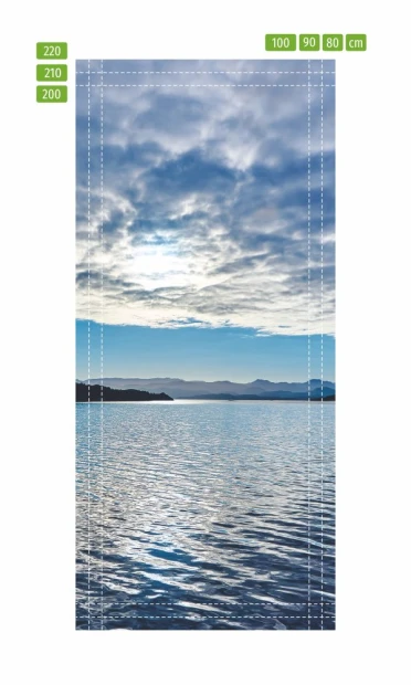 Lake wallpaper for doors FP 1414 - Graphic design featuring a lake with cloud reflections on the water.