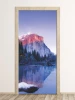 Mountain lake door mural FP 4319 - Modern interior design with light-colored walls and wooden flooring.