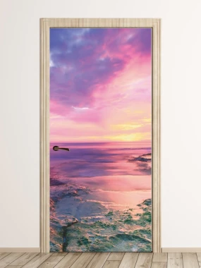 Scenic island door mural FP 3787 - Graphic design featuring a seascape with waves and a colorful sky.