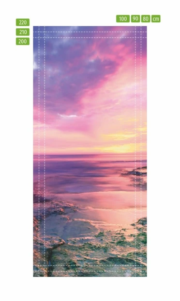 Scenic island door mural FP 3787 - Graphic design featuring a landscape with sea, rocks, and a colorful sky.