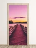 Sunset pier door mural FP 3178 - Graphic design. The pier leads to water, surrounded by trees.