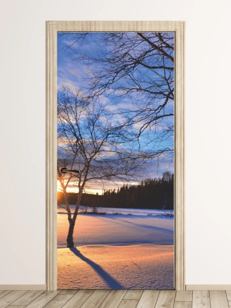 Sunset in the mountains door mural FP 1864 - Modern interior design with light-colored walls.