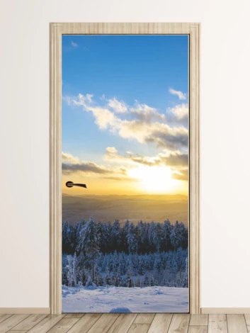 Winter sunset door wallpaper FP 1940 - Modern interior design with light-colored walls.