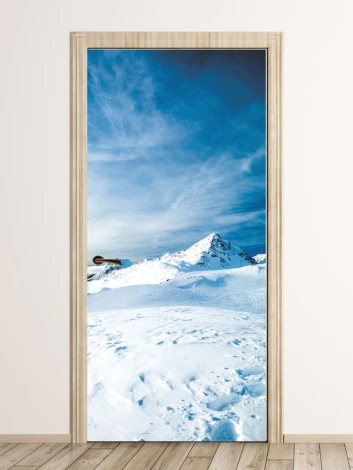 Winter mountain door mural FP 3133 - Graphic design featuring snow-capped peaks against a sky backdrop.