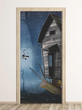 Kids\' door wallpaper FP 6016 - Graphic design featuring a snail with a shell in a forest setting.