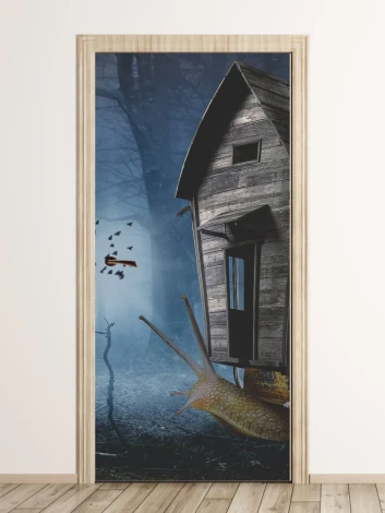 Kids\' door wallpaper FP 6016 - Graphic design featuring a snail with a shell in a forest setting.