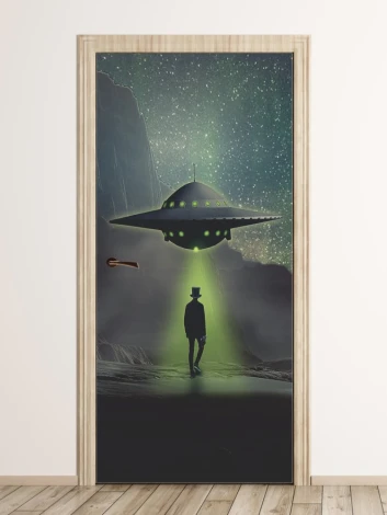 Kids\' door wallpaper UFO FP 6011 - Graphic design featuring a spaceship above a character.