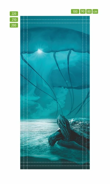 Children\'s door wallpaper turtle FP 6007 - Graphic design featuring a turtle against a blue water background with jellyfish.