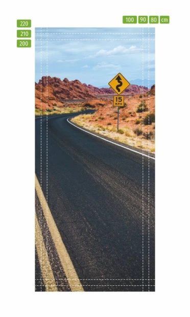 Prairie road door mural FP 2263 D - Graphic design featuring a winding road with road signs.