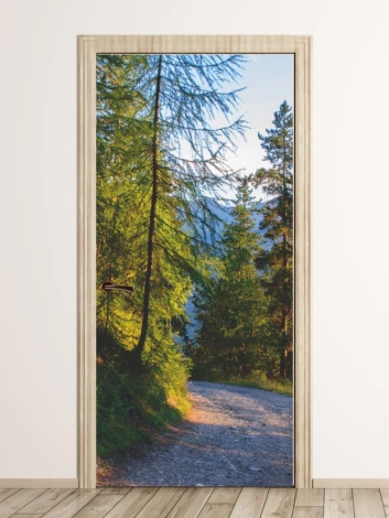 Mountain path door wallpaper FP 5333 - Room decor with light-colored walls and wooden floor.