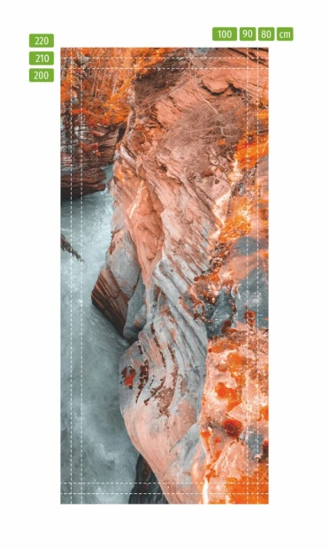 Mountain stream door mural FP 5425 - Graphic design featuring a stream in a canyon surrounded by rocks.