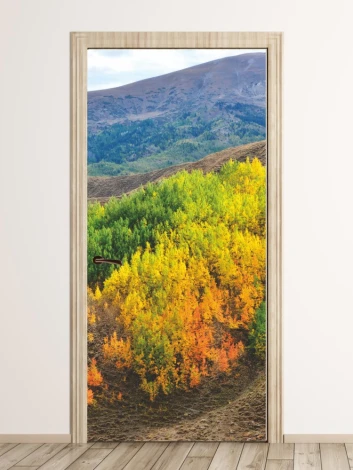 Autumn trees door mural FP 5763 - Styled in a hallway with light-colored walls and wooden flooring.