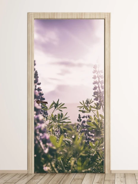 Lavender door mural FP 4398 - Graphic design featuring lavender flowers against a sky background.