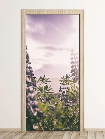 Lavender door mural FP 4398 - Graphic design featuring lavender flowers against a sky background.