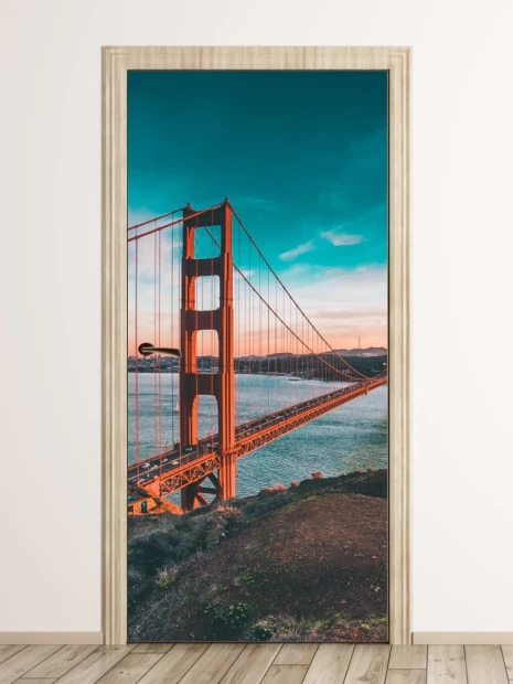 Golden Gate bridge door mural FP 2255 D - Modern interior design with blue-toned walls.