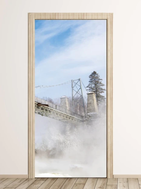 Door mural of a bridge over a waterfall FP 5901 - Modern interior design with light-colored walls.