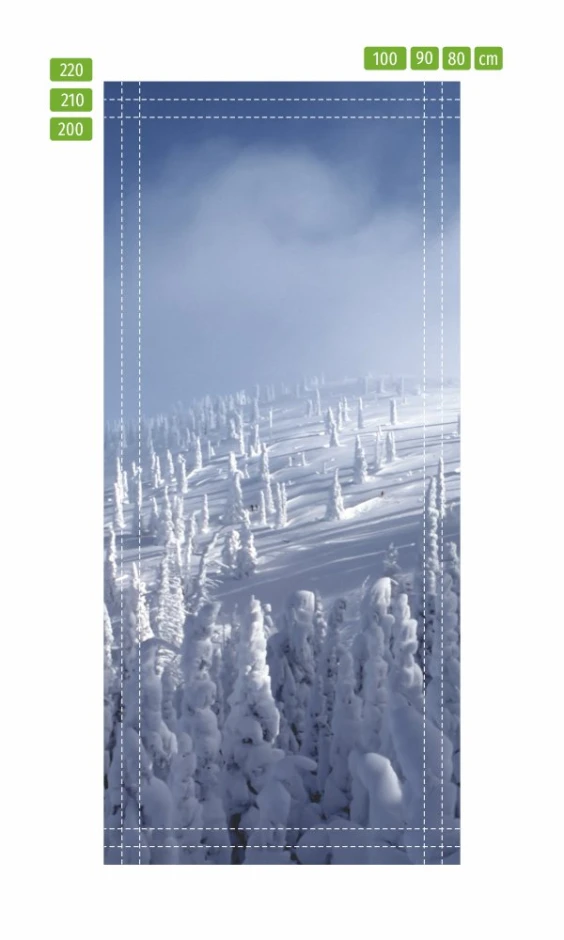 Snow-covered trees wallpaper for doors FP 4559 - Graphic design with white trees against a blue sky backdrop.